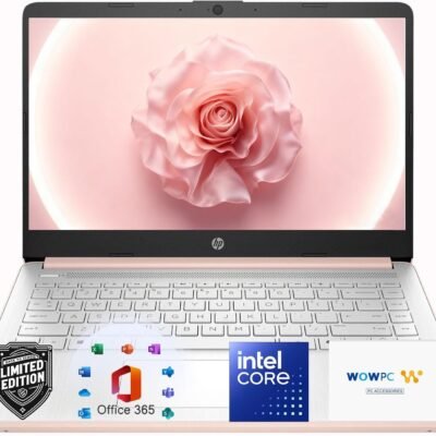 HP 14″Rose Gold Lightweight Laptop, with Office 365 & Copilot AI, Intel Processor, 4GB RAM Memory, 64GB SSD + 1TB Cloud Storage
