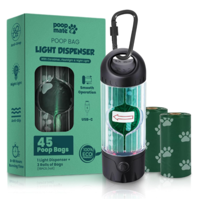 Dog Poop Bag Dispenser with LED Flashlight & 45 Bags
