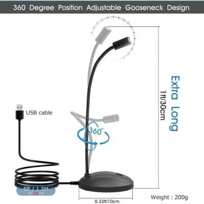 360 Degree Adjustable Gooseneck Design, Mute Button & LED Indicator, Noise-Canceling Technology, Plug & Play