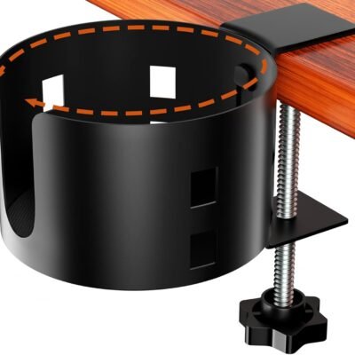Upgraded Large Desk Cup Holder Clamp, OOKUU Anti-Spill Table Cup Holder, Metal Office & PC Gaming Desk Accessories