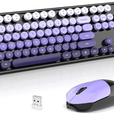 SQMD Wireless Keyboard and Mouse Combo, 2.4GHz Retro Full-Size Typewriter Keyboard with Number Pad and Wireless Mouse for PC/Laptop/Desktop/Windows
