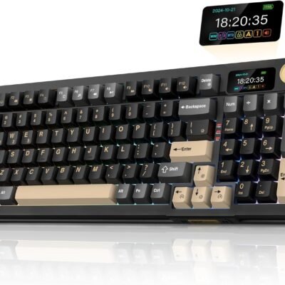 RedThunder K95 Wireless Mechanical Keyboard, TFT Screen & Knob, Tri-Mode BT5.0/2.4GHz/USB-C Hot Swappable Custom, Pre-lubed Linear Pink Switches