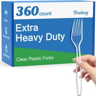 360 Count Extra Heavy Duty Clear Plastic Forks Disposable, BPA-Free, Heat Resistant, Solid and Durable Disposable Forks