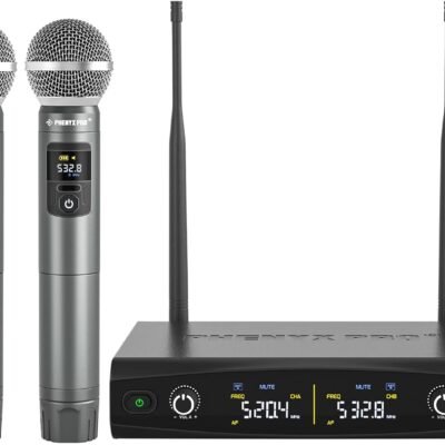 Phenyx Pro Wireless Microphone System, Metal Wireless Mic Set, Handheld Cordless Dynamic Microphones for Singing, Karaoke, Church, 2×30 UHF Tunable