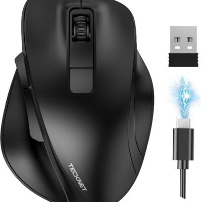 TECKNET Wireless Mouse, Bluetooth Mouse (BT5.0/3.0 & 2.4G) Rechargeable 4800 DPI Silent Mice, Computer Mice with USB A Receiver,Ergonomic Grips