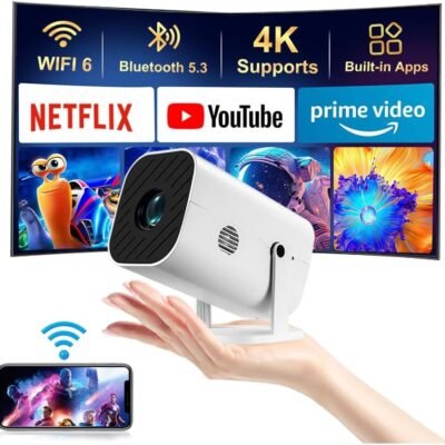 Built-in APPS & Electric Focusing & 210° Rotation Mini Projector With Wifi And Bluetooth, 1080P Portable Projector, Movie Projector for Bedroom