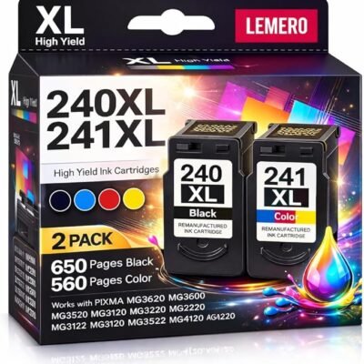 LEMERO PG-240xl CL-241xl Combo Pack Remanufactured Ink Cartridges Replacement for Canon Printer Ink 240 241 for PIXMA MG3600 MG3620 Printer for Canon