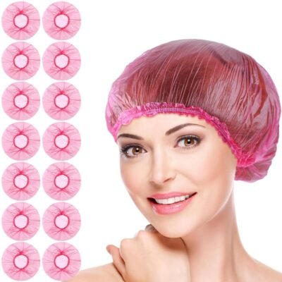100 Pcs Pink Disposable Shower Caps,Shower Caps for Women Plastic Caps Hat Large Cap Elastic Hair Cap for Home Use Hotel Spa Hair Salon