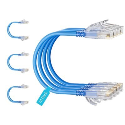 Slim Patch Cables 0.5 Feet 10-Pack Blue, Cat6a Patch Cables 10Gbps 550MHz High-Speed, Cat 6 Ethernet Cable