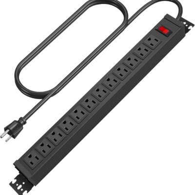 Rotating Mountable Power Strip, 12 Outlet Wall Mount Surge Protector,1200J, Metal Heavy Duty and Versatile Outlet Strip