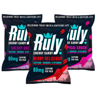 Ruly Energy Gummies (3 Pack) Caffeinated Energy Chews – 80mg