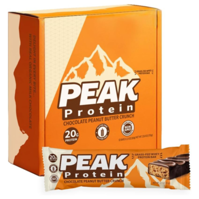 PEAK Protein Bars – Chocolate Peanut Butter Crunch – Natural – Grass-Fed Whey – 20G Protein