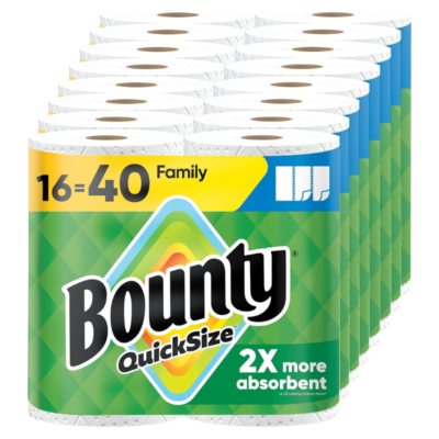 Bounty Paper Towels Quick Size, White, 16 Family Rolls = 40 Regular Rolls