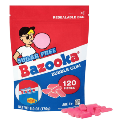 Bazooka Bubble Gum Sugar-Free Chewing Gum Pellets, Bulk Gum in Resealable Bag